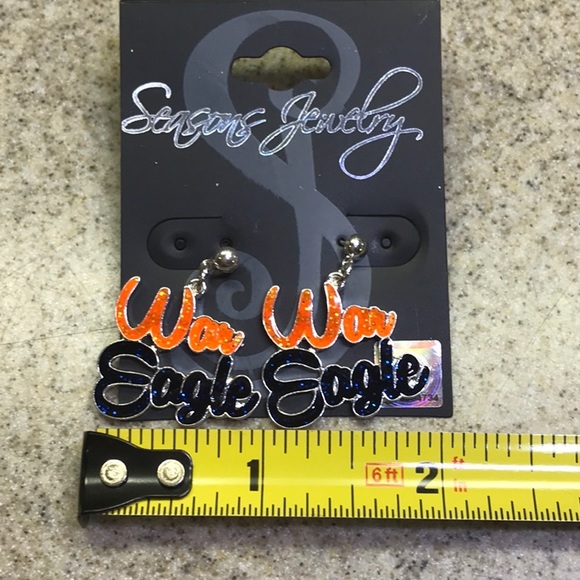 War Eagle Pierced Earrings. Silver, Orange /Blue - Picture 2 of 5